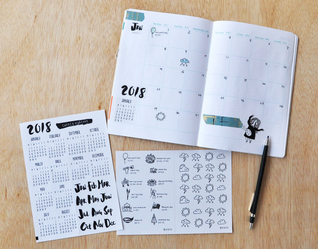 2018 Calendar, Malaysian Holiday & Weather Sticker Set