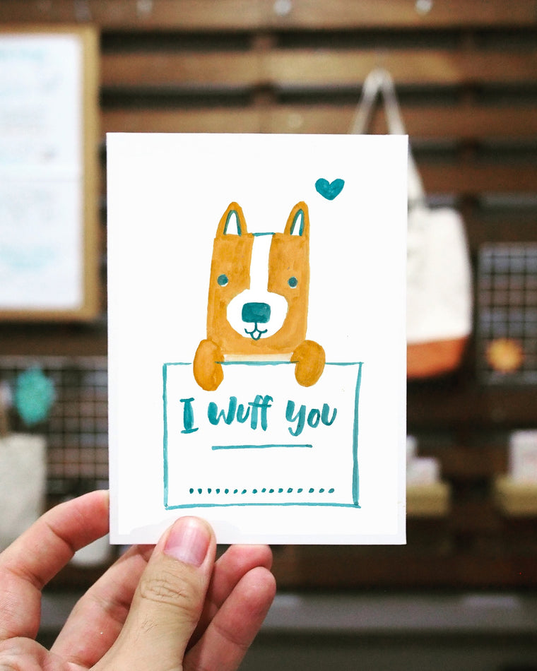 Printable I Wuff You Corgi Puppy Love Card